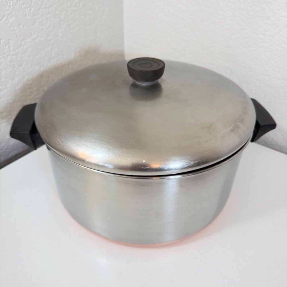 VTG Revere Ware 6 Qt-78 Stock Pot Copper Clad Stainless Steel ILL USA -w/ Lid